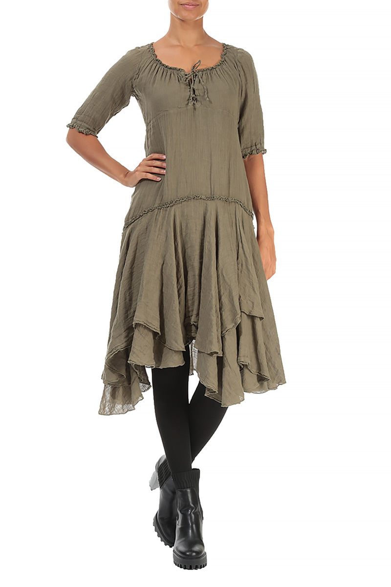 Flared Silver Sage Gauze Linen Dress