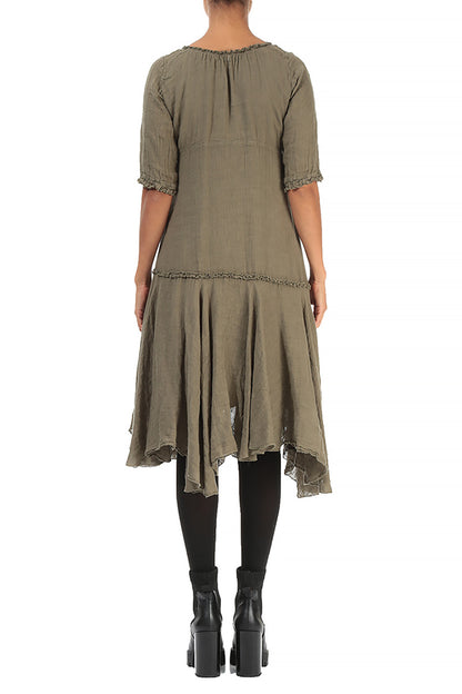 Flared Silver Sage Gauze Linen Dress