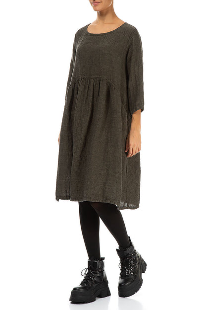 Flared Silver Sage Mélange Linen Midi Dress