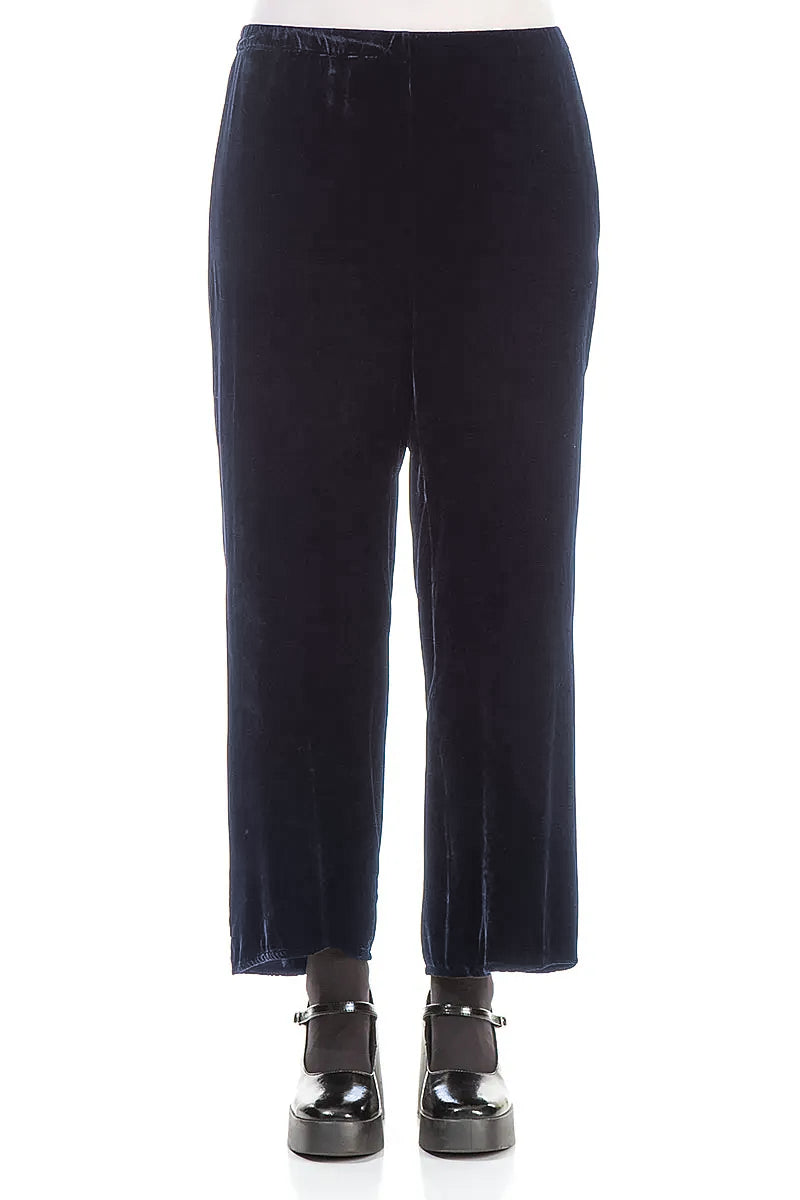 Flared Slate Blue Silk Velvet Trousers 1