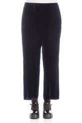Flared Slate Blue Silk Velvet Trousers 1