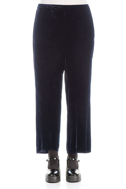 Flared Slate Blue Silk Velvet Trousers 1
