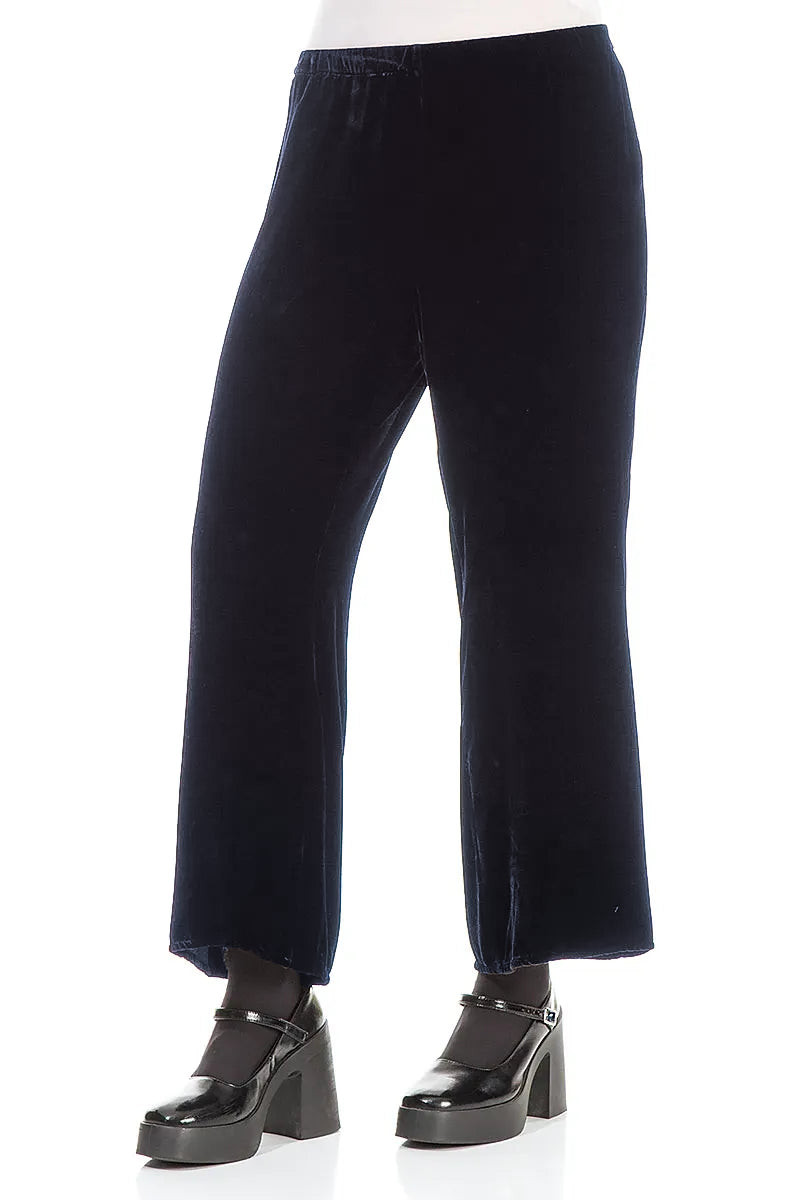 Flared Slate Blue Silk Velvet Trousers 3
