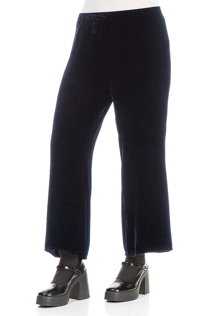 Flared Slate Blue Silk Velvet Trousers 3