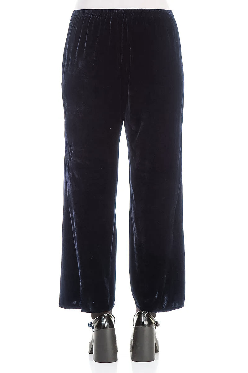Flared Slate Blue Silk Velvet Trousers 2