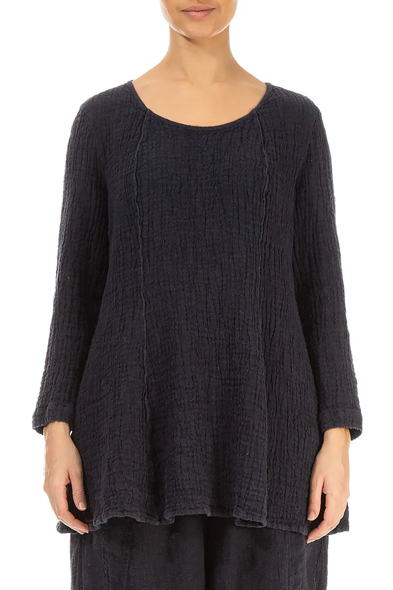 Flared Slate Blue Textured Linen Tunic 1