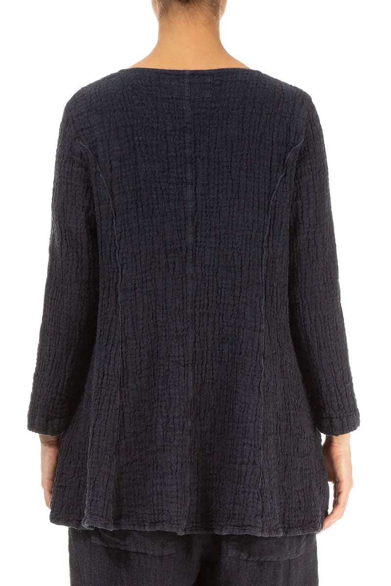 Flared Slate Blue Textured Linen Tunic 2