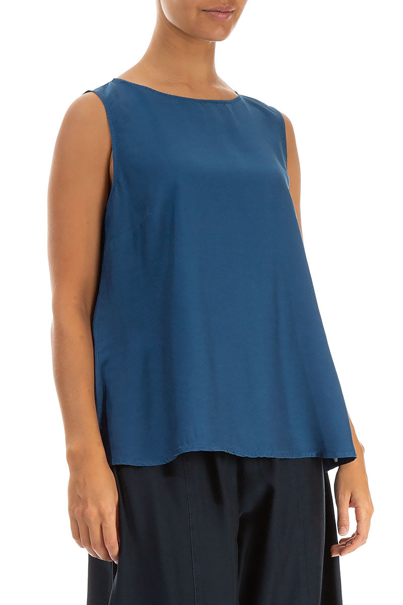 Flared Sleeveless Azure Silk Bamboo Top