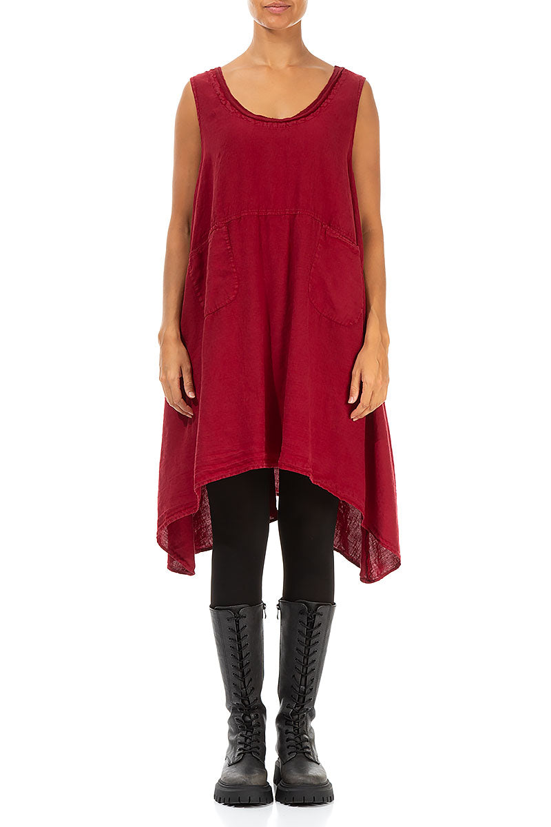 Flared Sleeveless Red Linen Tunic