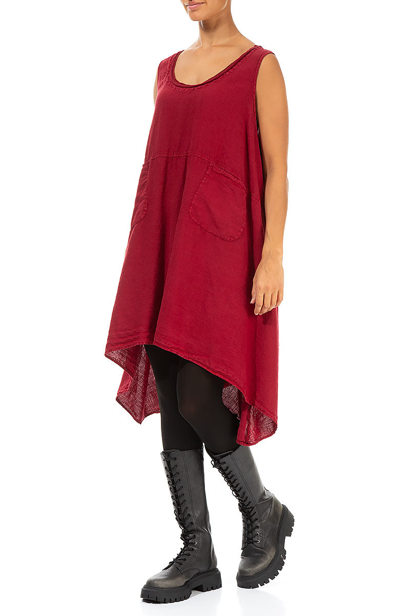 Flared Sleeveless Red Linen Tunic