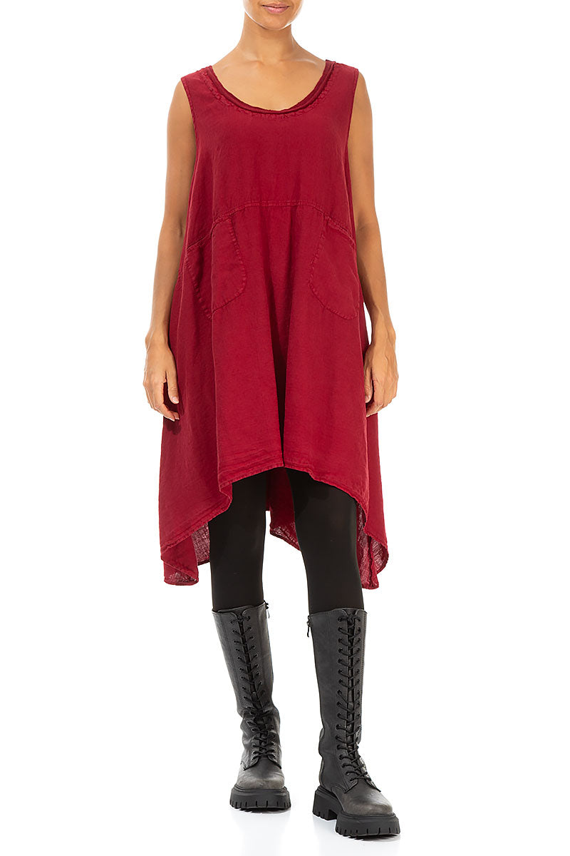 Flared Sleeveless Red Linen Tunic