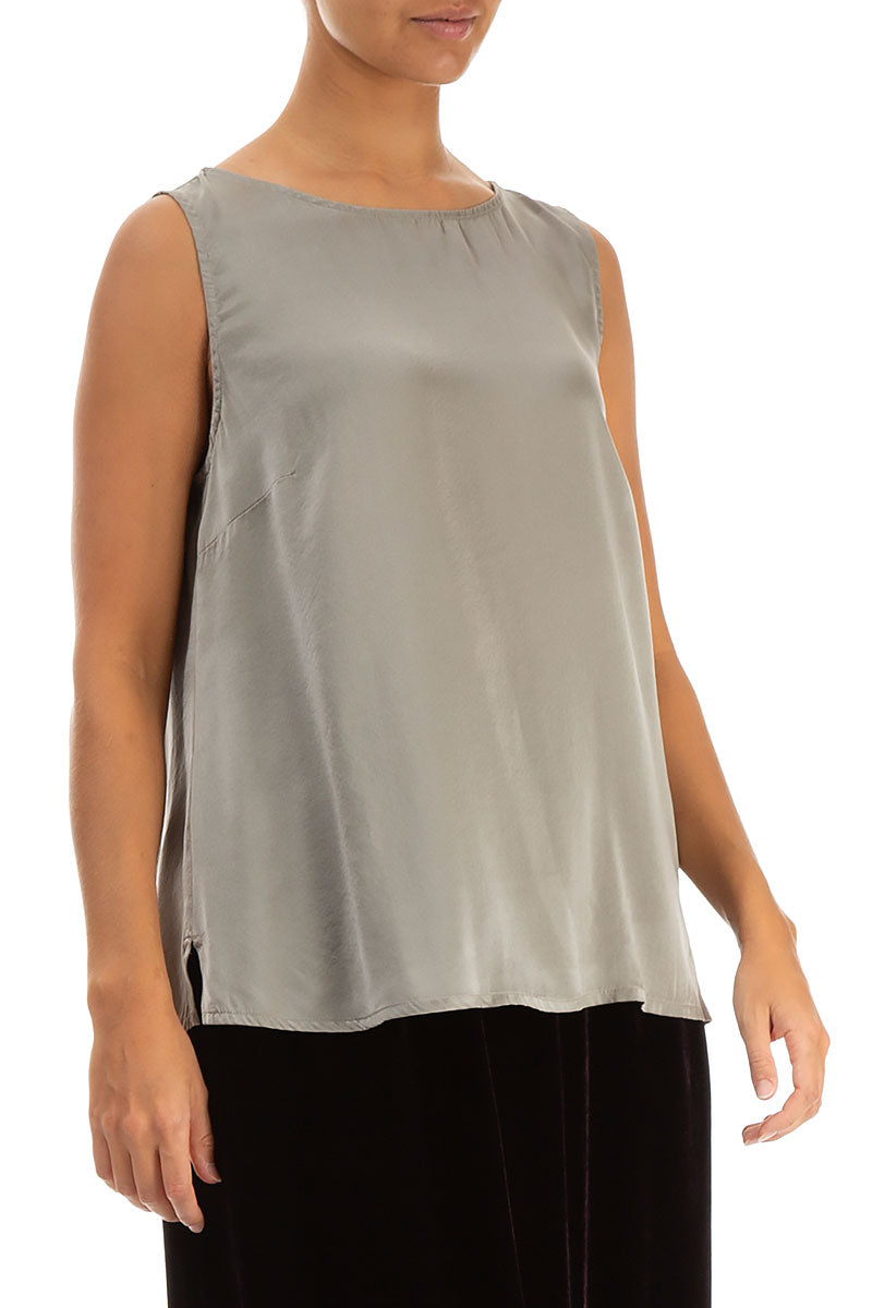 Sleeveless Silver Sage Silk Top