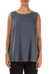 Flared Sleeveless Slate Blue Silk Top 1