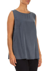 Flared Sleeveless Slate Blue Silk Top 3