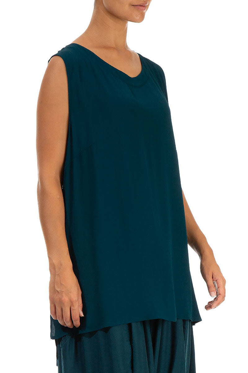 Flared Sleeveless Teal Viscose Top