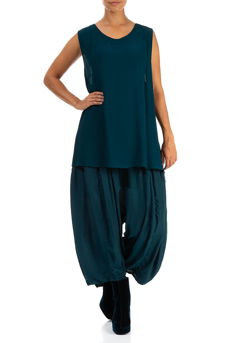 Flared Sleeveless Teal Viscose Top