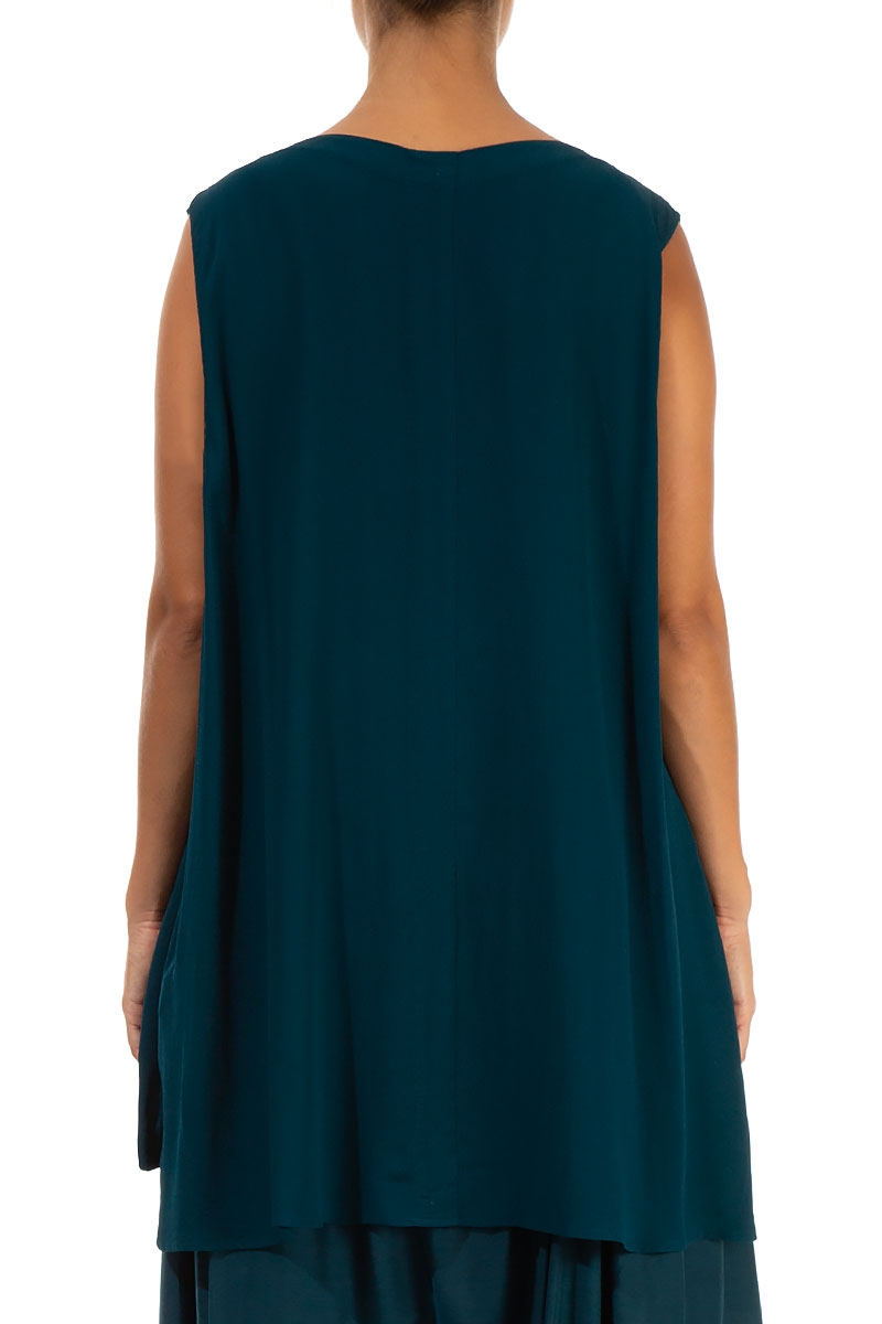 Flared Sleeveless Teal Viscose Top