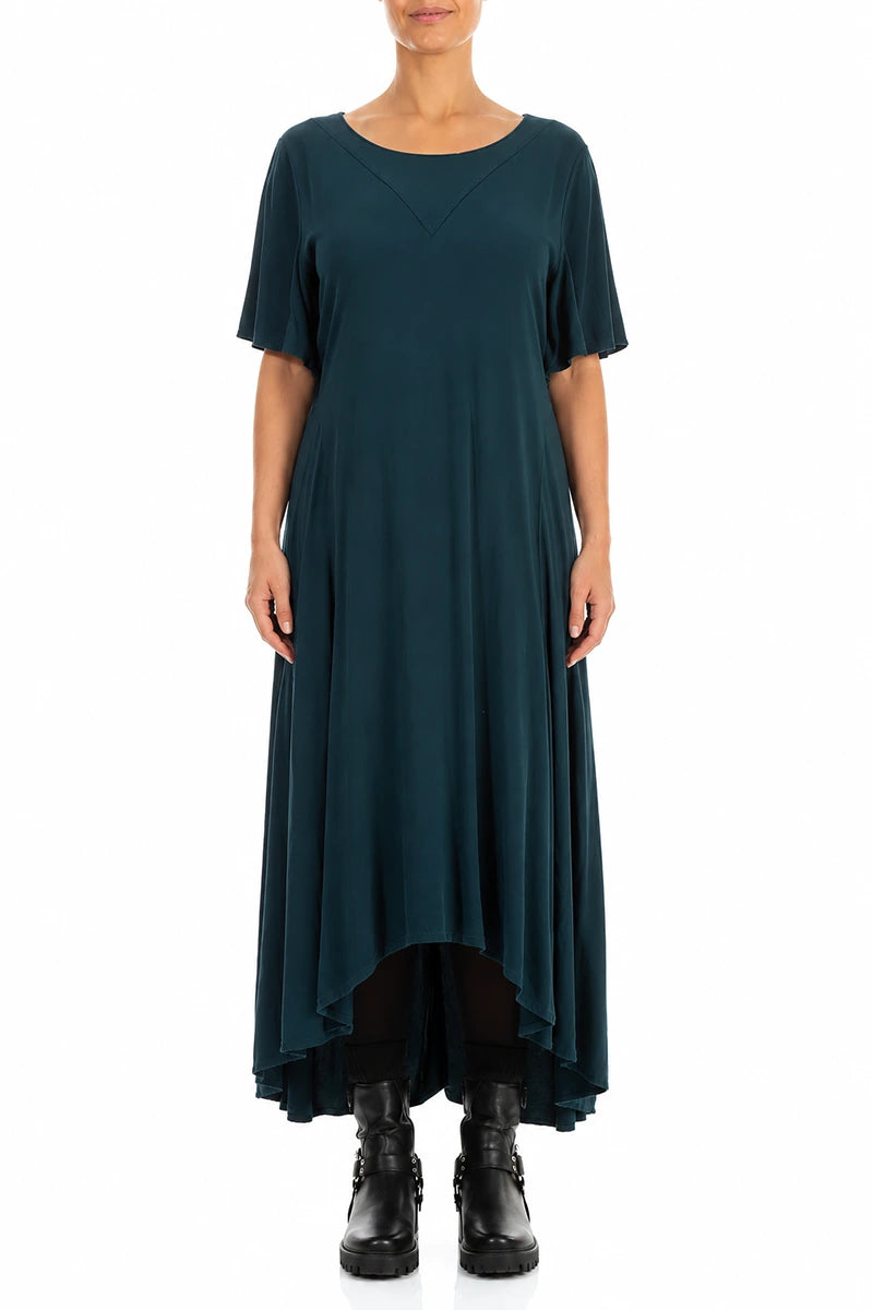 Flared Teal Viscose Dress 1