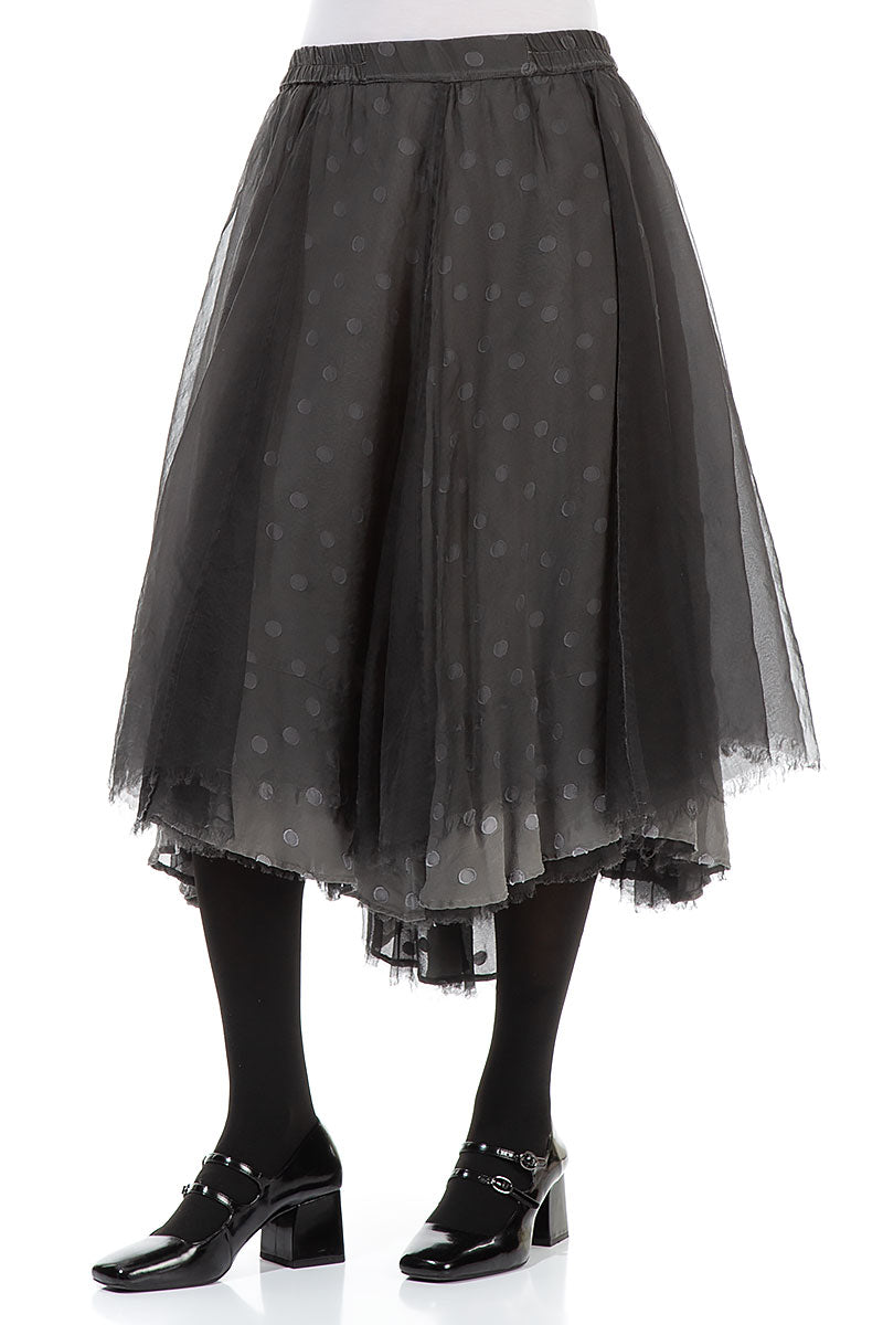 Flared Storm Grey Silk Chiffon Skirt