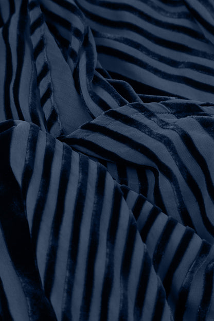 Flared Striped Devoré Navy Silk Velvet Tunic Dress