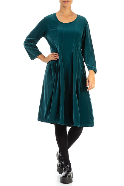 Flared Teal Corduroy Dress