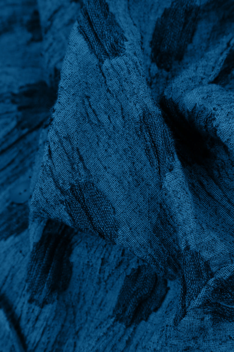Flared Textured Bubbles Cobalt Blue Linen Dress