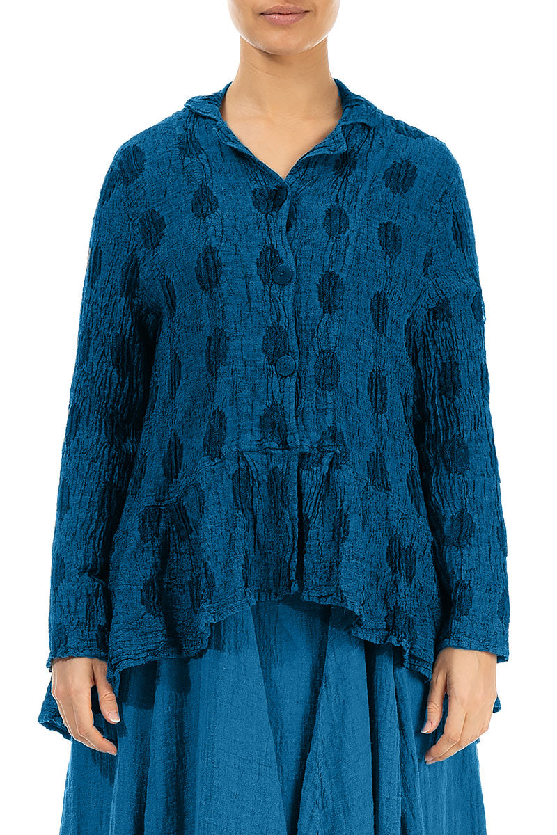 Flared Textured Bubbles Cobalt Blue Linen Jacket
