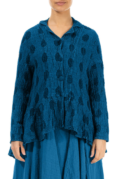Flared Textured Bubbles Cobalt Blue Linen Jacket