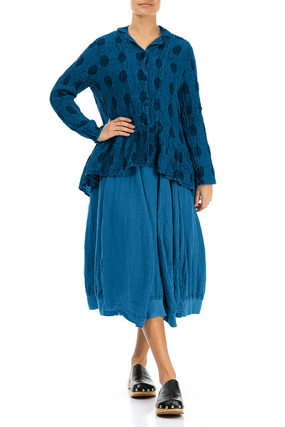 Flared Textured Bubbles Cobalt Blue Linen Jacket