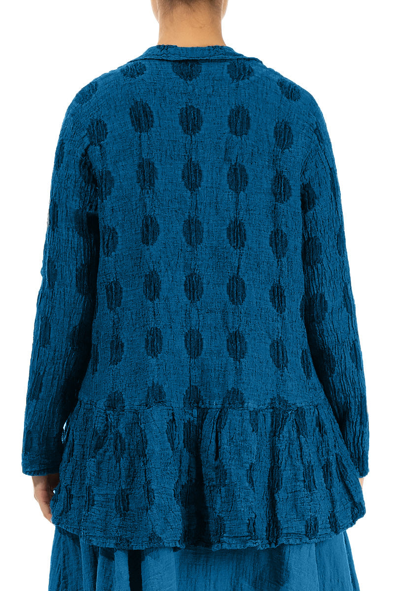 Flared Textured Bubbles Cobalt Blue Linen Jacket