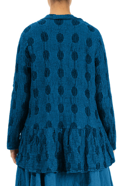 Flared Textured Bubbles Cobalt Blue Linen Jacket