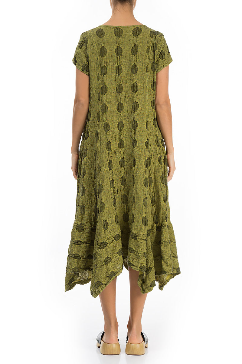 Flared Textured Bubbles Cyber Lime Linen Dress