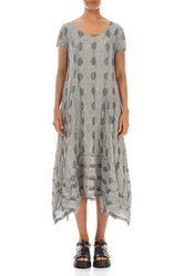 Flared Textured Bubbles Grey Linen Dress 1