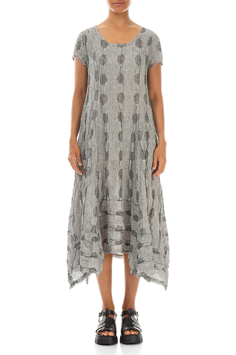 Flared Textured Bubbles Grey Linen Dress 1