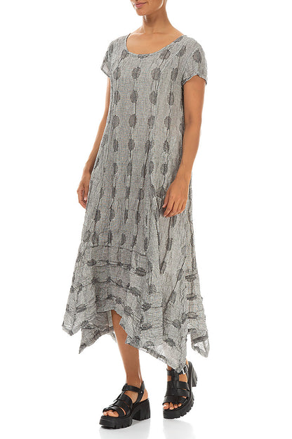 Flared Textured Bubbles Grey Linen Dress 3