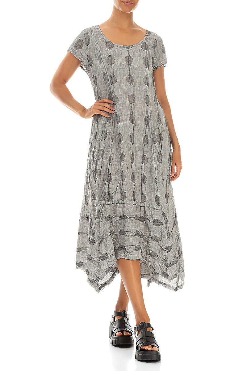 Flared Textured Bubbles Grey Linen Dress 4