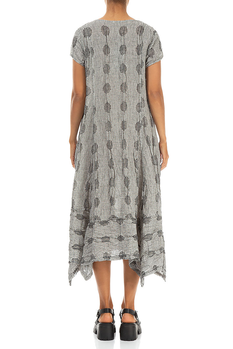 Flared Textured Bubbles Grey Linen Dress 2