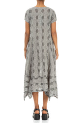 Flared Textured Bubbles Grey Linen Dress 2