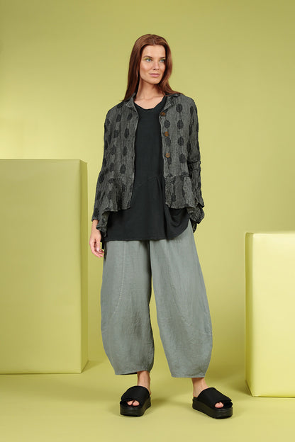 Flared Textured Bubbles Sage Linen Jacket