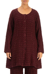 Flared Textured Burgundy Linen Jacket 1