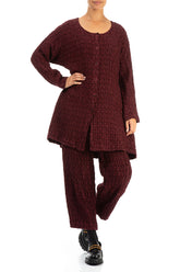Flared Textured Burgundy Linen Jacket 4