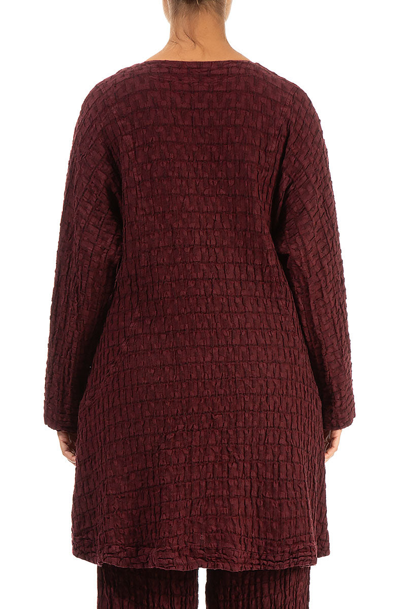 Flared Textured Burgundy Linen Jacket 2