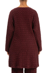 Flared Textured Burgundy Linen Jacket 2