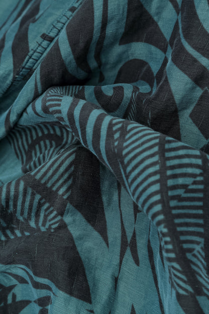 Flared Textured Deep Turquoise Orbit Silk Linen Tunic