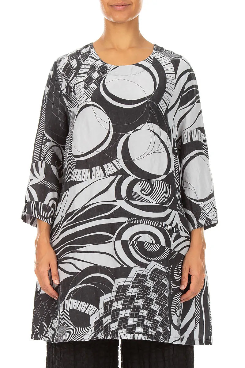 Flared Textured Pearl Grey Orbit Silk Linen Tunic 1
