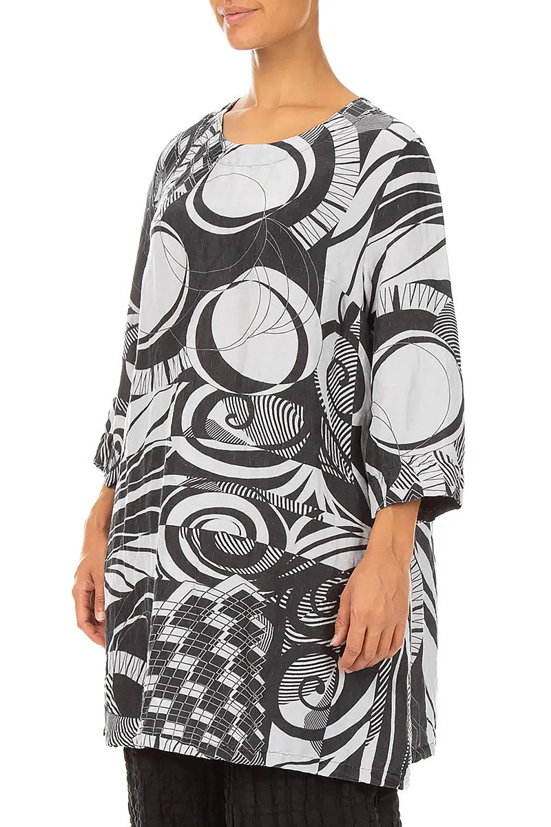 Flared Textured Pearl Grey Orbit Silk Linen Tunic 3