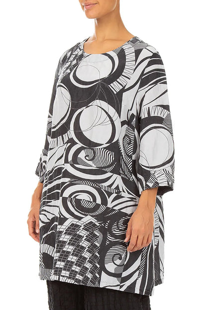 Flared Textured Pearl Grey Orbit Silk Linen Tunic 3