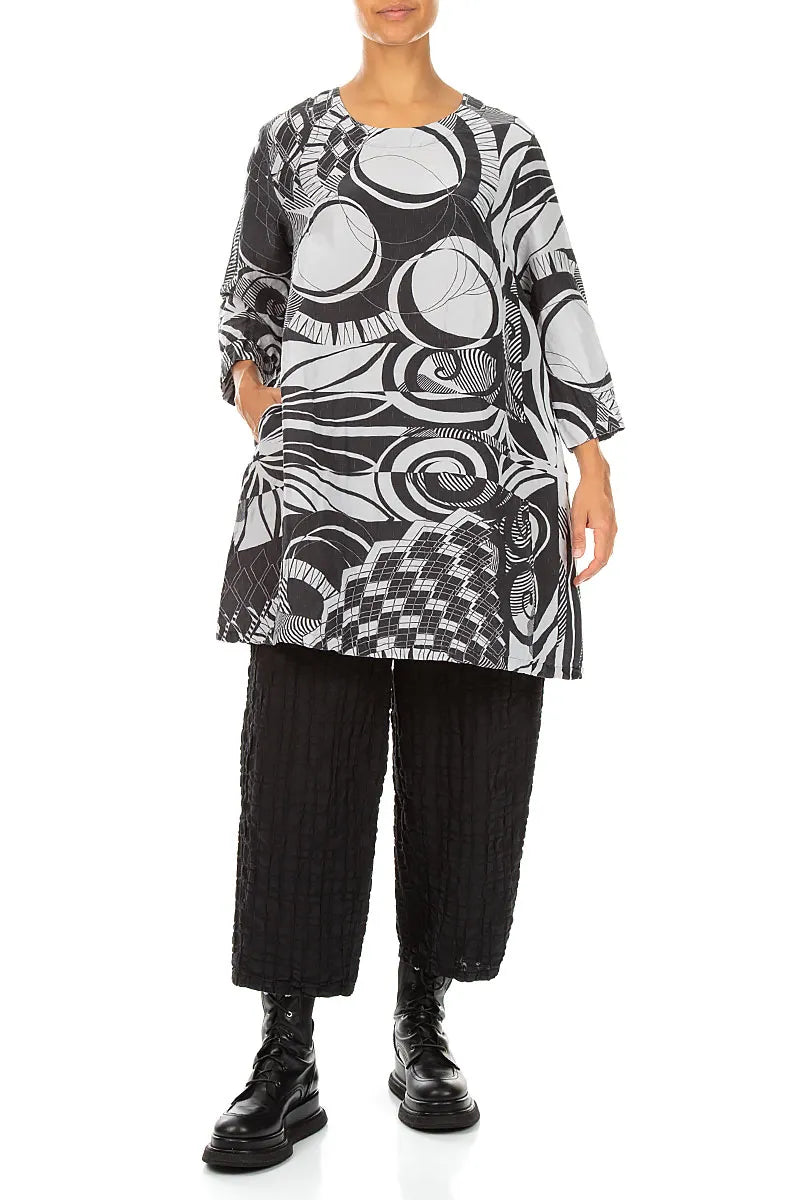 Flared Textured Pearl Grey Orbit Silk Linen Tunic 4
