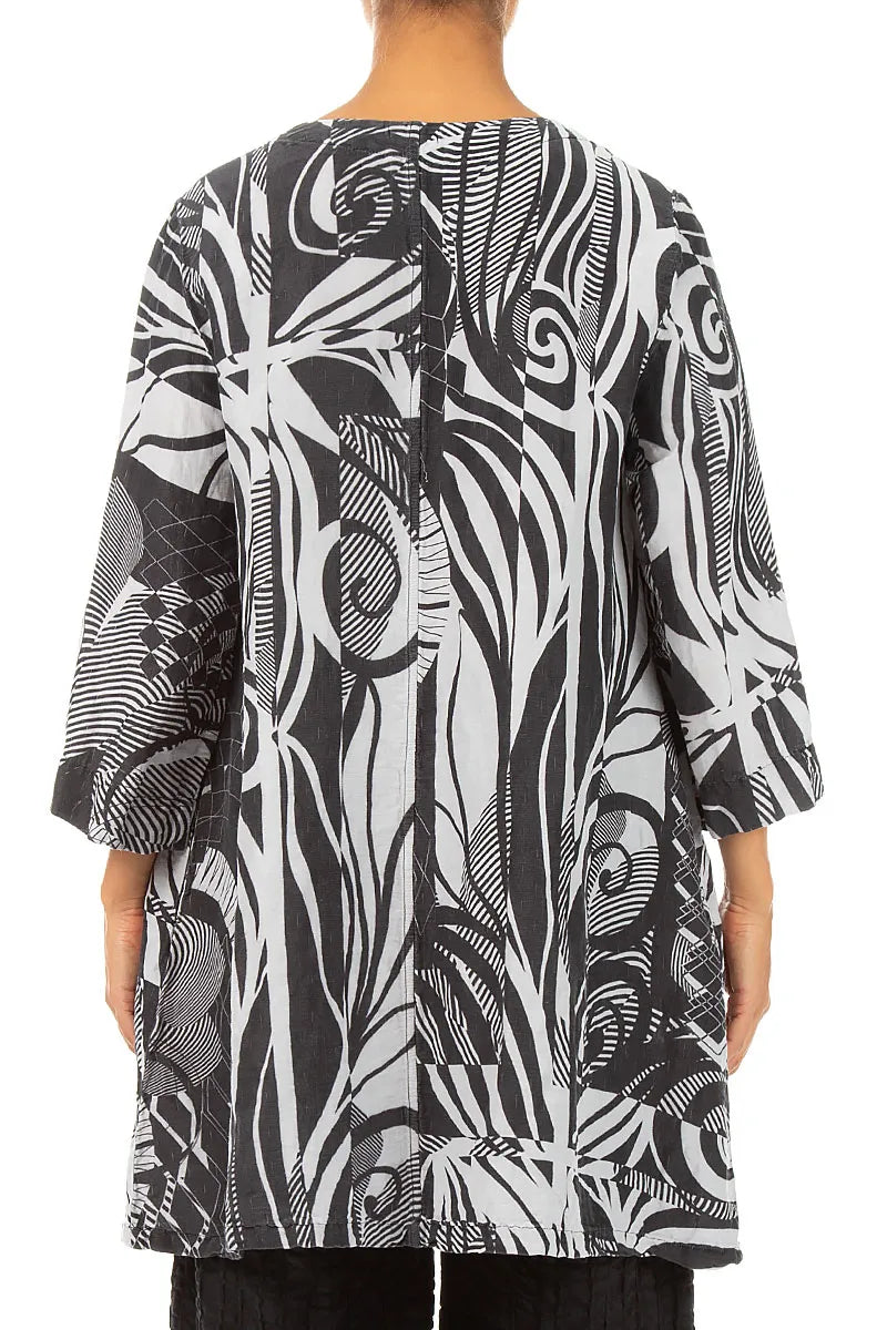 Flared Textured Pearl Grey Orbit Silk Linen Tunic 2