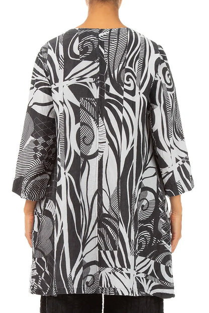 Flared Textured Pearl Grey Orbit Silk Linen Tunic 2